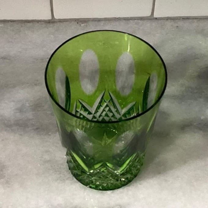 Nachtmann Traube Green Lowball Tumbler, Cut Crystal Rocks Glass, Emerald Barware - Thumbnail 3