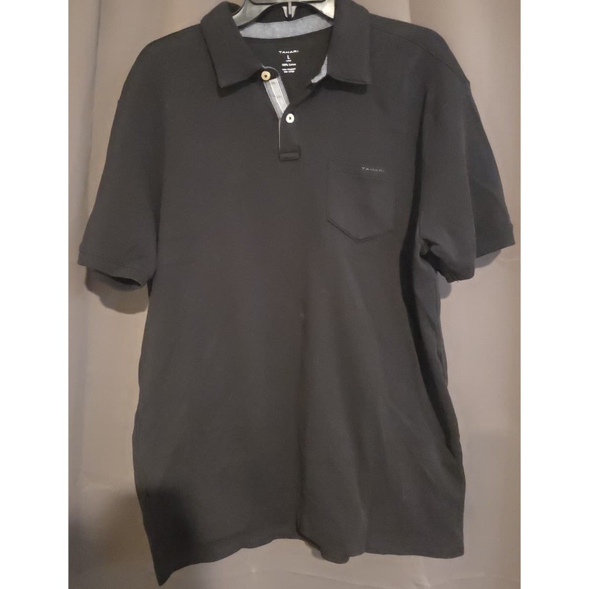 Tahari Black Short Sleeve Cotton Pique Polo Shirt, Men's Large, Chest Pocket - Thumbnail 3