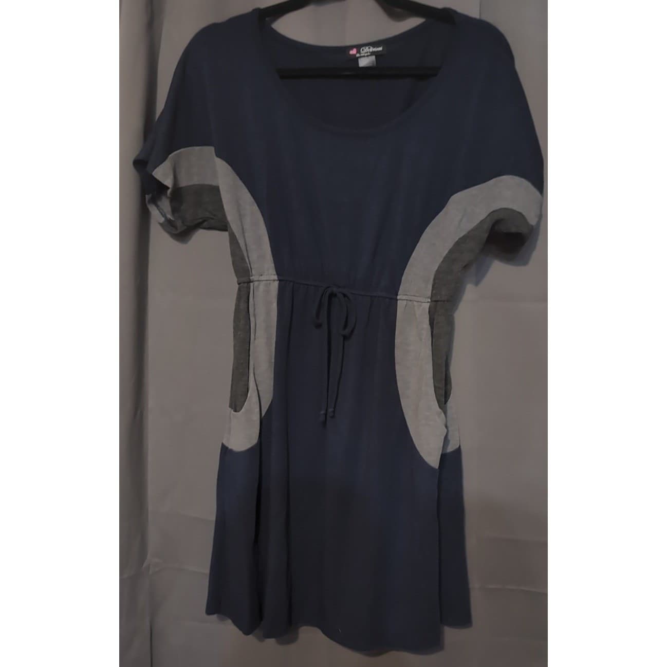 Delirious Los Angeles Navy Blue Colorblock Drawstring Knit Dress, Women's Large - Thumbnail 2