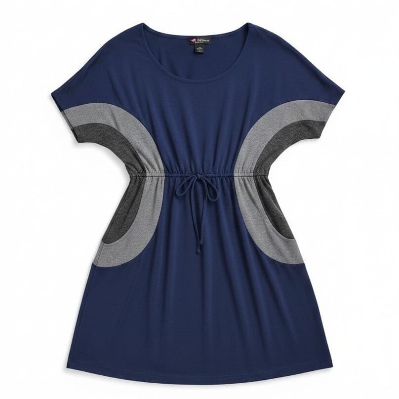 Delirious Los Angeles Navy Blue Colorblock Drawstring Knit Dress, Women's Large