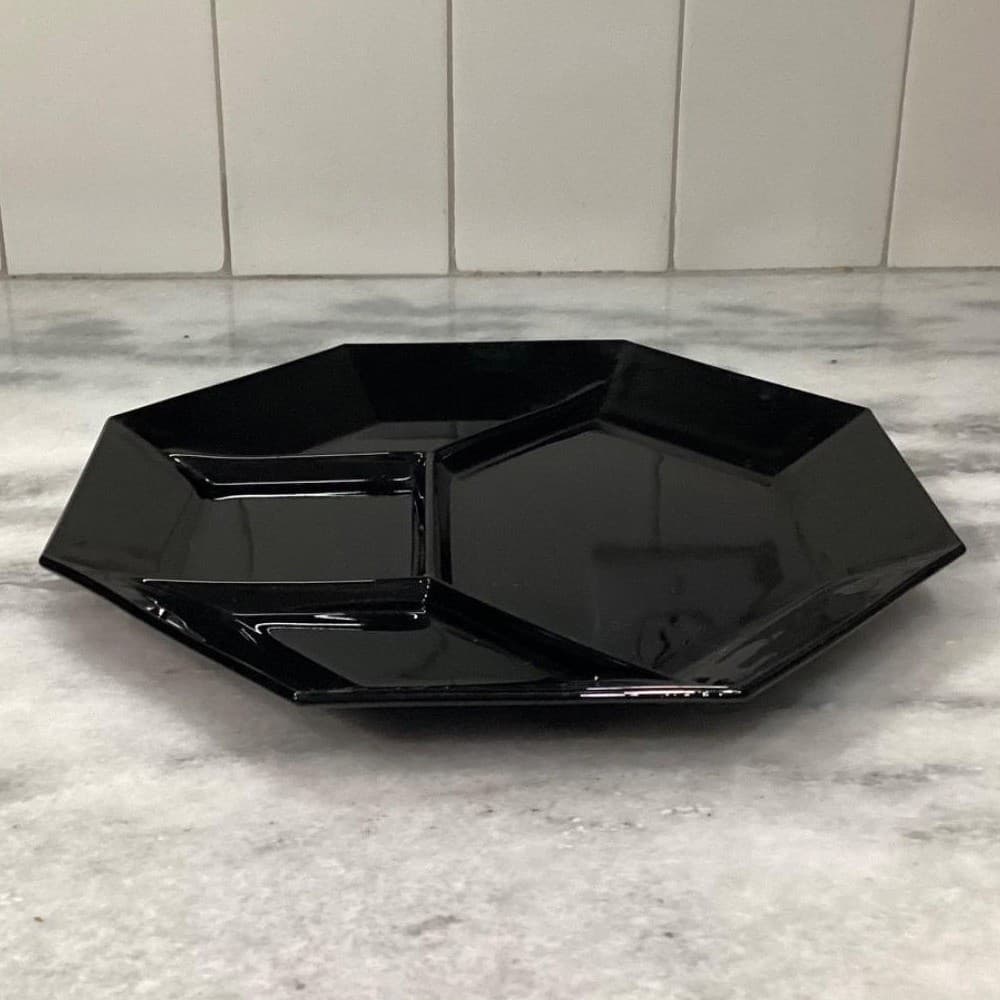 Arcoroc Octime Black Divided Dinner Plate, Vintage French Dinnerware, Tableware - Thumbnail 8