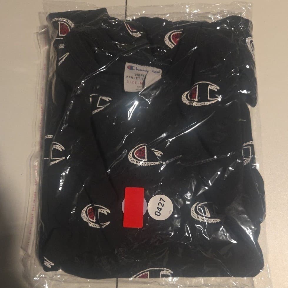 Champion Heritage All Over Print C Logo T-Shirt Black, Men's Medium Short Sleeve - Thumbnail 6