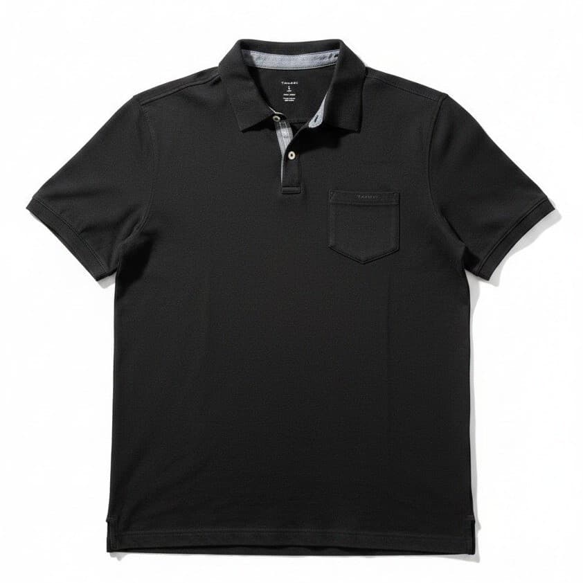 Tahari Black Short Sleeve Cotton Pique Polo Shirt, Men's Large, Chest Pocket