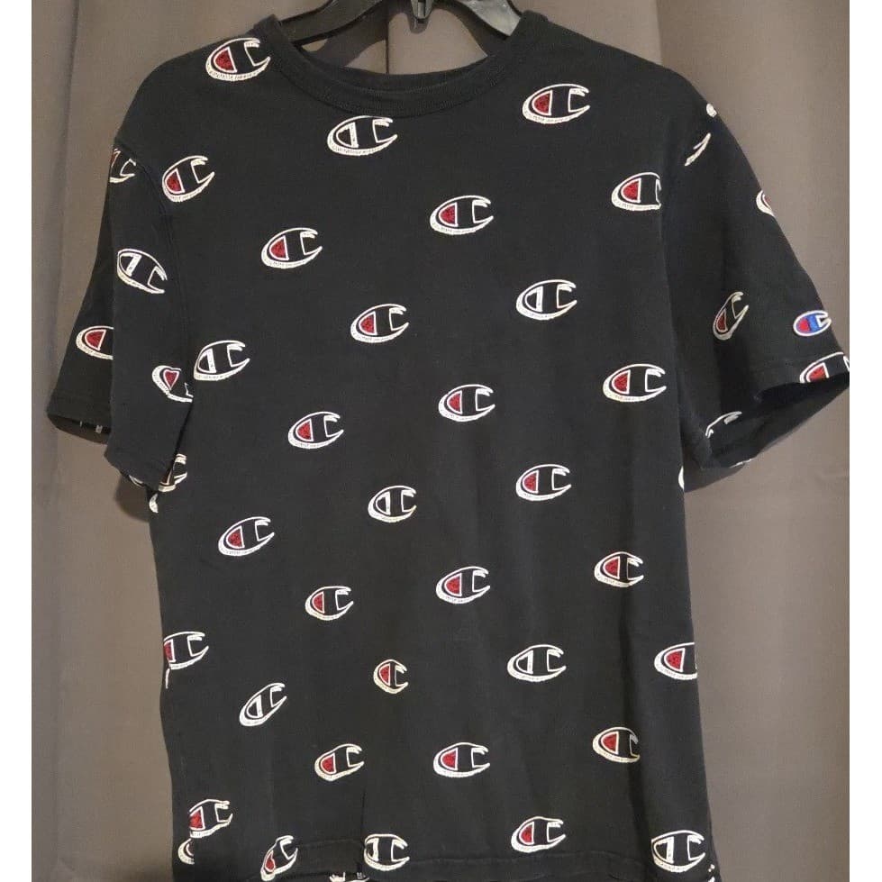 Champion Heritage All Over Print C Logo T-Shirt Black, Men's Medium Short Sleeve - Thumbnail 3