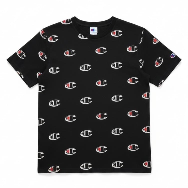 Champion Heritage All Over Print C Logo T-Shirt Black, Men's Medium Short Sleeve