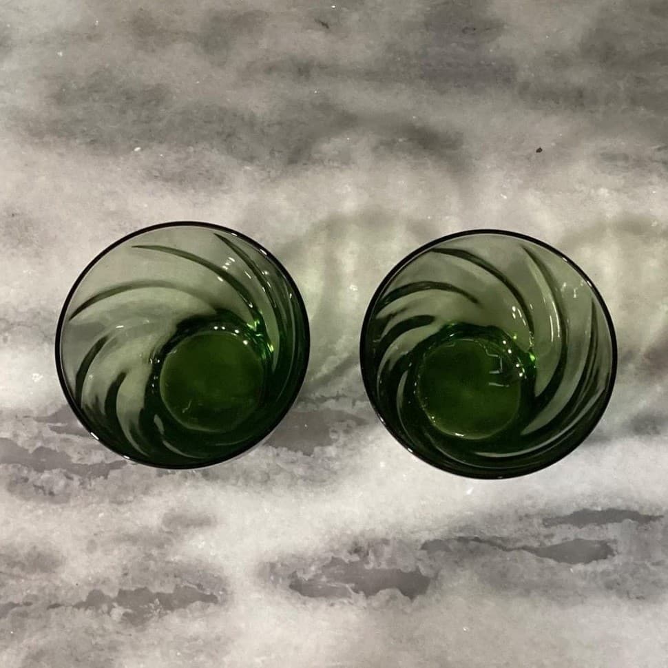 Libbey Avocado Green Swirl Lowball Tumblers, Set of 2, Vintage Glass Drinkware - Thumbnail 4
