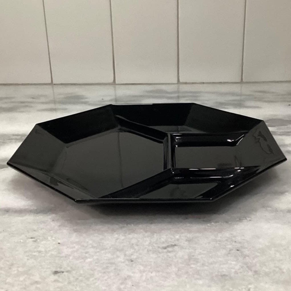 Arcoroc Octime Black Divided Dinner Plate, Vintage French Dinnerware, Tableware - Thumbnail 6