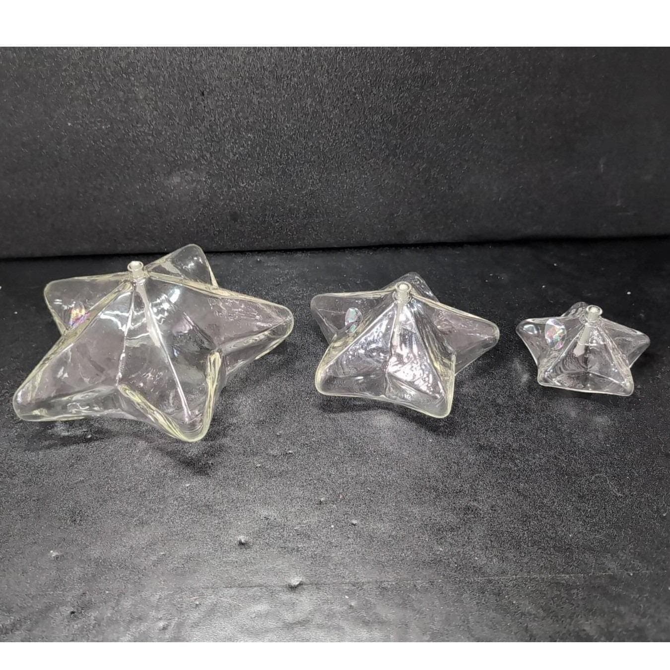 Firelight Glass Starlight Oil Candle Set, 7" 5" 3.5", Handblown Clear Lamps, Vtg - Thumbnail 9