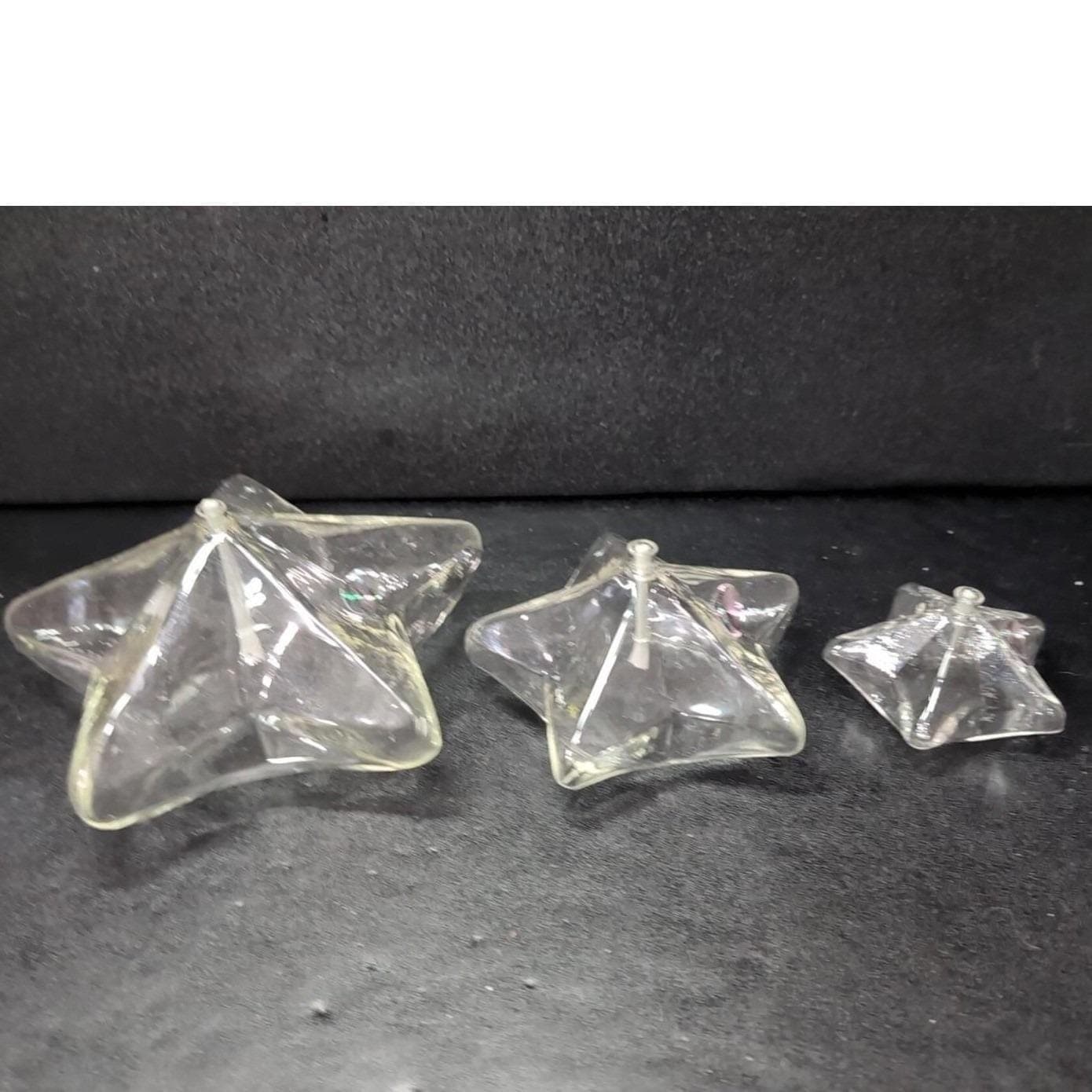 Firelight Glass Starlight Oil Candle Set, 7" 5" 3.5", Handblown Clear Lamps, Vtg - Thumbnail 7