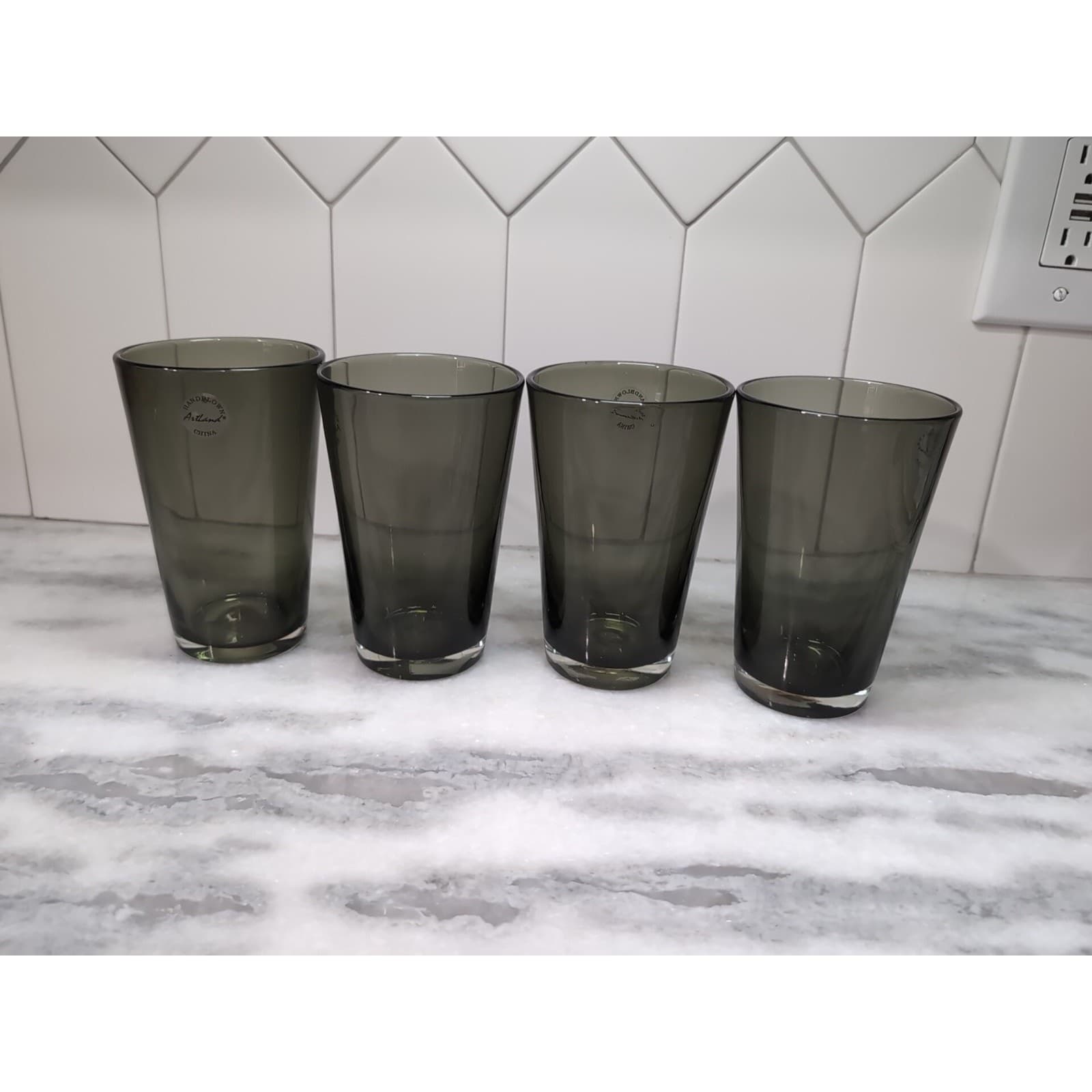 Artland Salute Smoke Highball Glasses, 17 oz Tumbler Glass, Set of 4, Drinkware