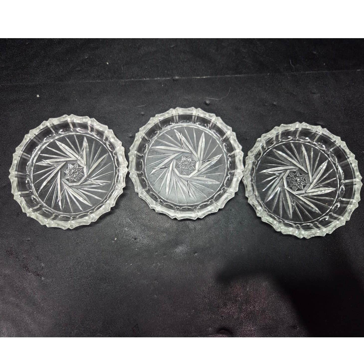 Pinwheel Crystal Glass Coasters, Set of 3, Vintage Star of David Tableware Decor - Thumbnail 2