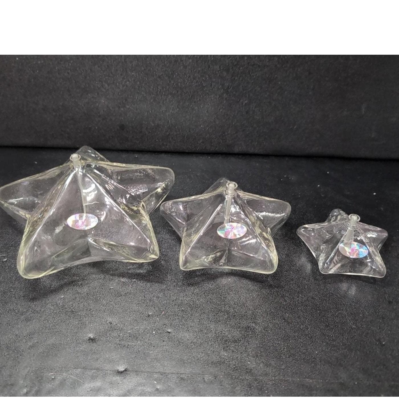 Firelight Glass Starlight Oil Candle Set, 7" 5" 3.5", Handblown Clear Lamps, Vtg - Thumbnail 6