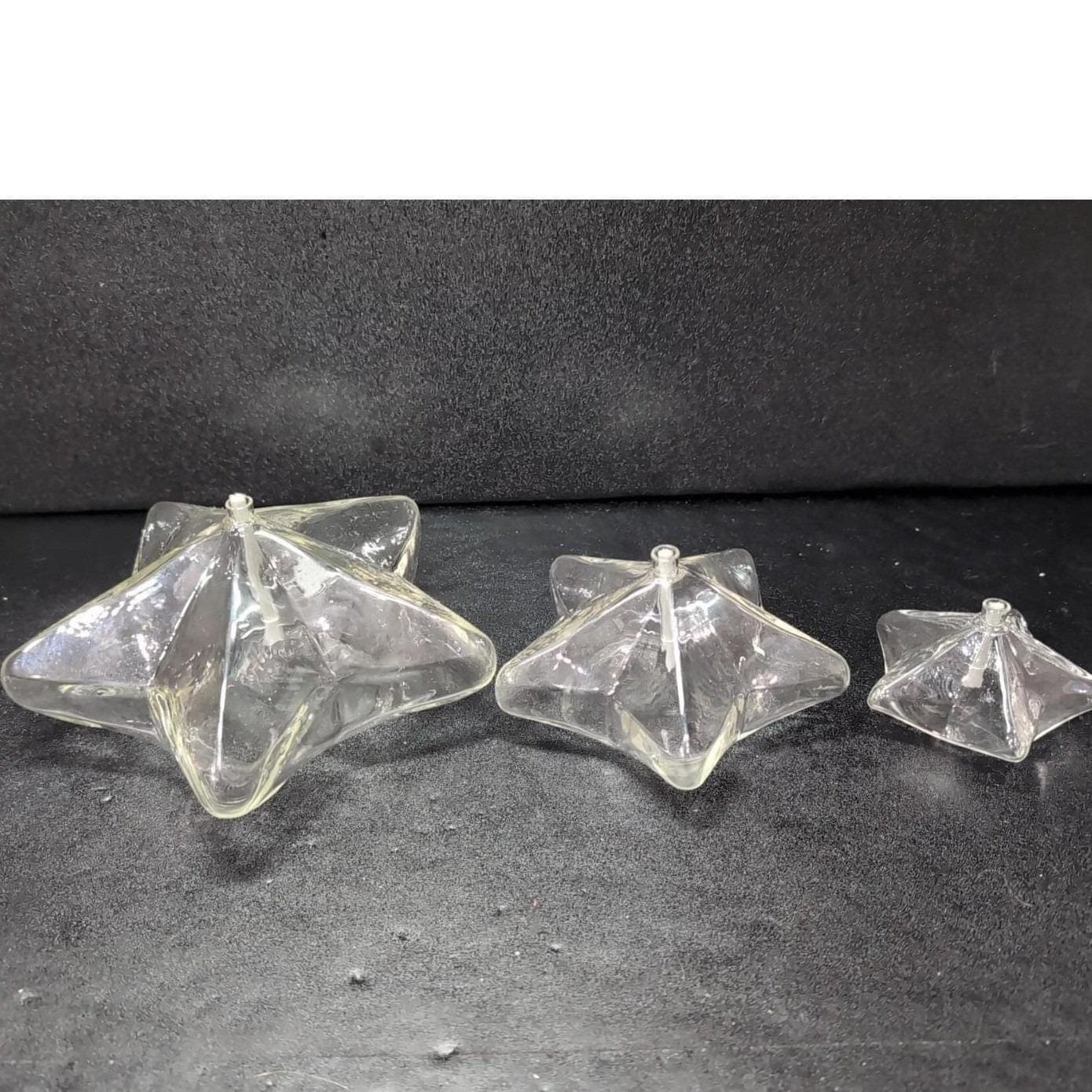 Firelight Glass Starlight Oil Candle Set, 7" 5" 3.5", Handblown Clear Lamps, Vtg - Thumbnail 8