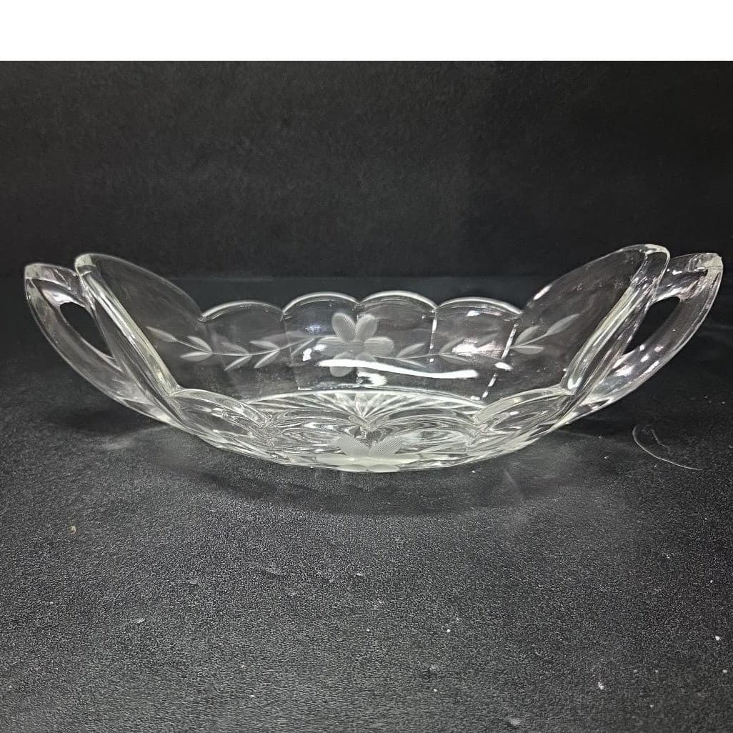 Imperial Glass Serving Boat, Vintage Etched Floral Bowl, Replacement Serveware - Thumbnail 2