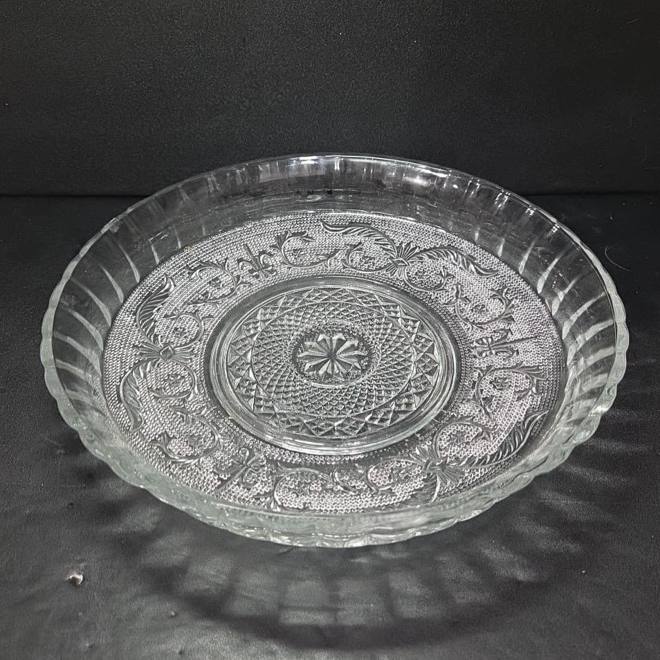 KIG Malaysia Clear Glass Serving Bowl, Vtg Trellis Pattern Replacement Tableware - Thumbnail 2