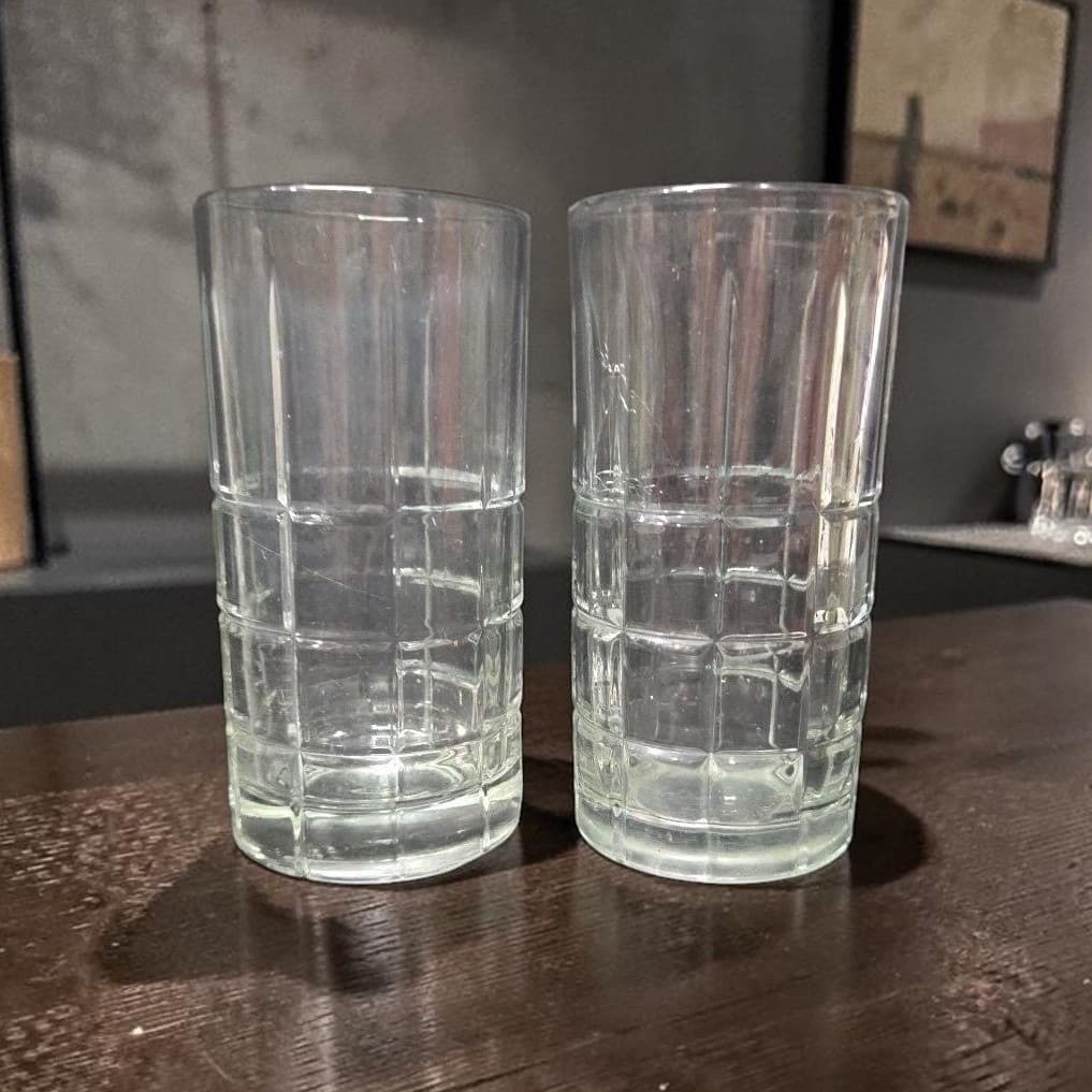Anchor Hocking Tartan Manchester Clear Tumblers, Set Of 2, Vtg Cocktail Glasses