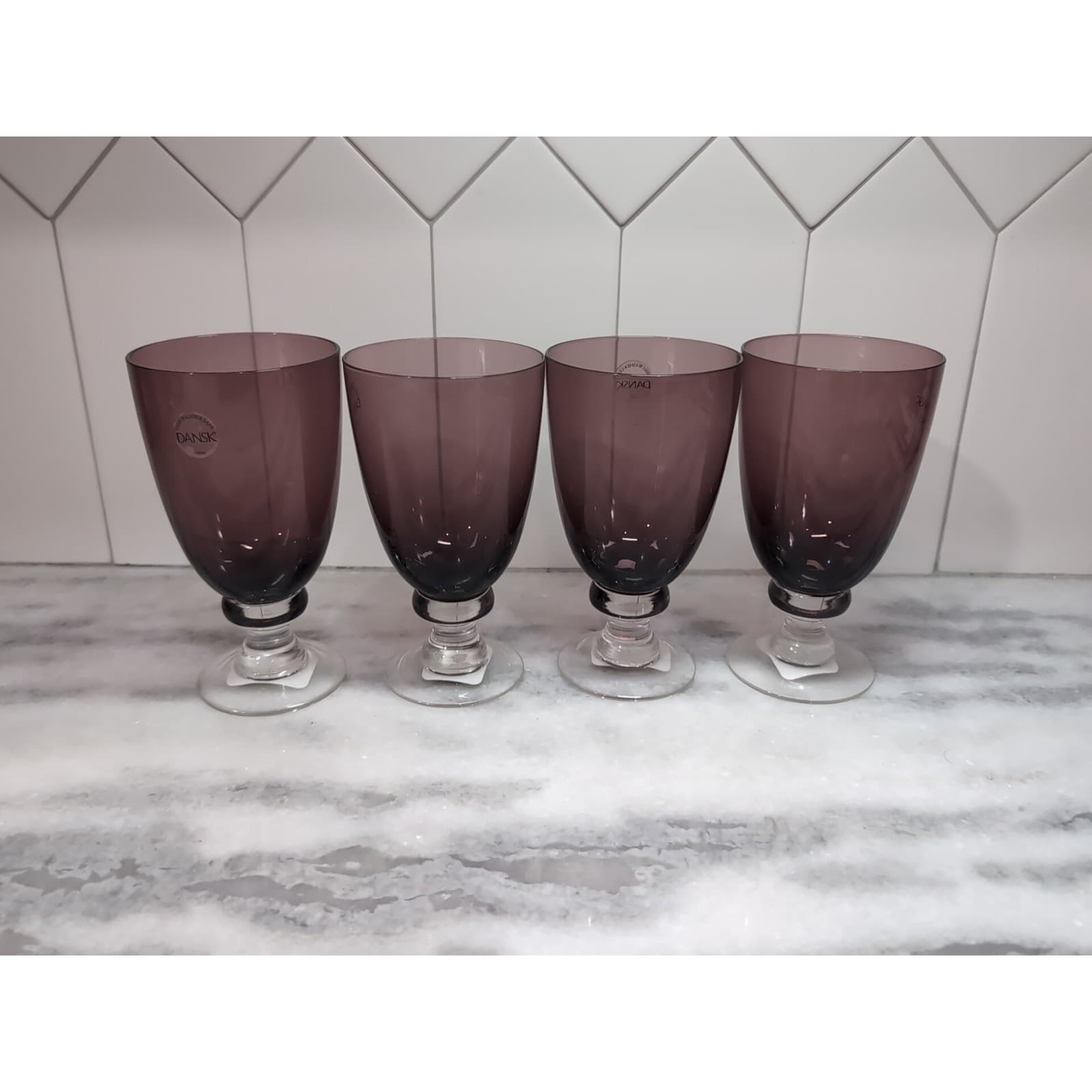 Dansk Crystal Madras Goblets Set, Amethyst Purple Iced Tea Glassware, Set of 4
