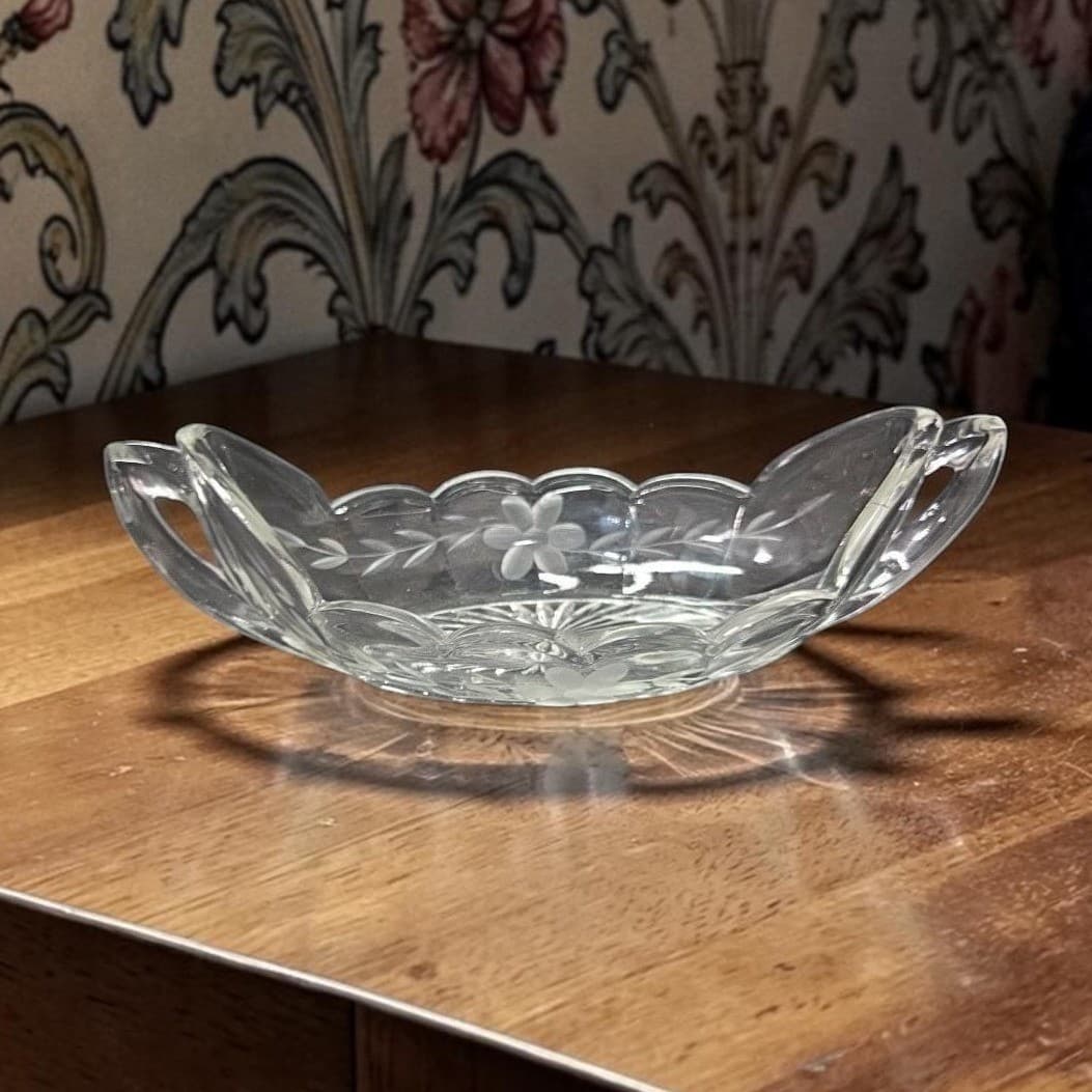 Imperial Glass Serving Boat, Vintage Etched Floral Bowl, Replacement Serveware