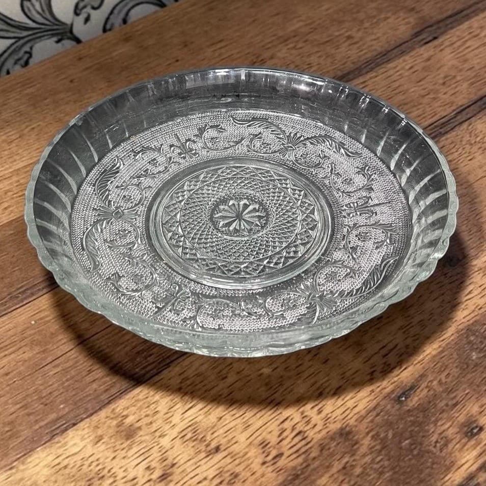 KIG Malaysia Clear Glass Serving Bowl, Vtg Trellis Pattern Replacement Tableware