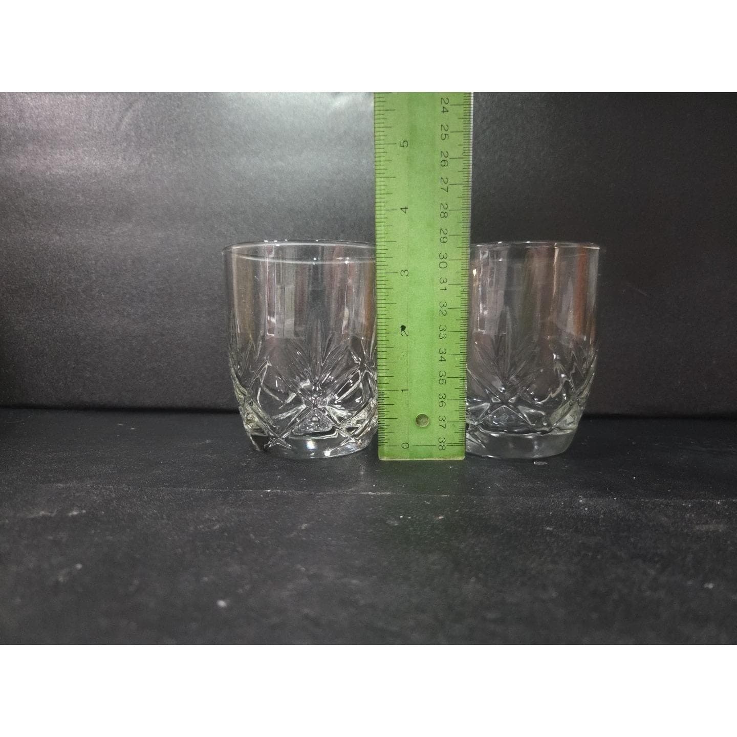 Anchor Hocking Fleur Whsikey Glasses, Set of 2, Clear Fan Design Flat Tumblers - Thumbnail 2