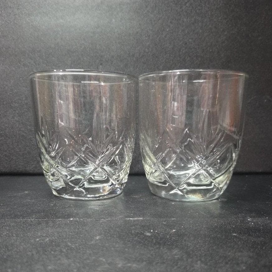 Anchor Hocking Fleur Whsikey Glasses, Set of 2, Clear Fan Design Flat Tumblers - Thumbnail 8