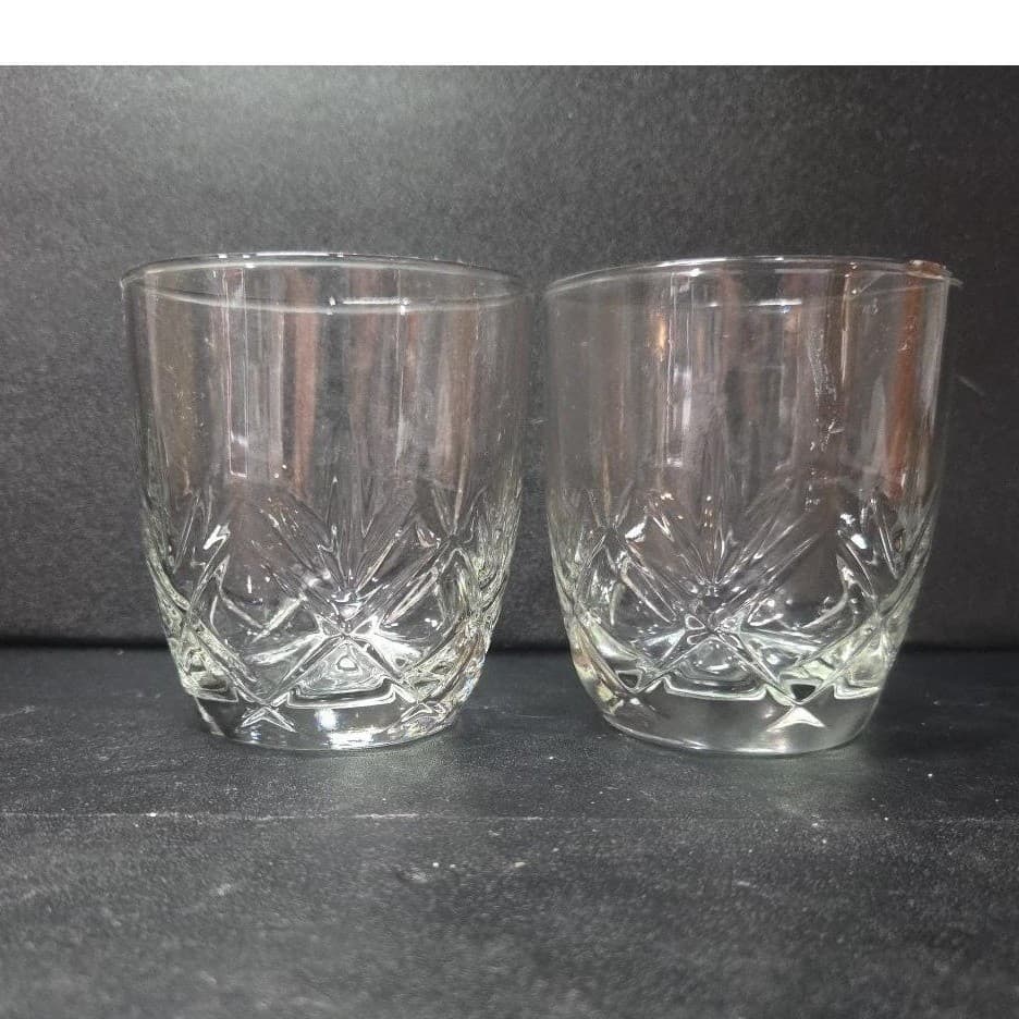 Anchor Hocking Fleur Whsikey Glasses, Set of 2, Clear Fan Design Flat Tumblers - Thumbnail 9