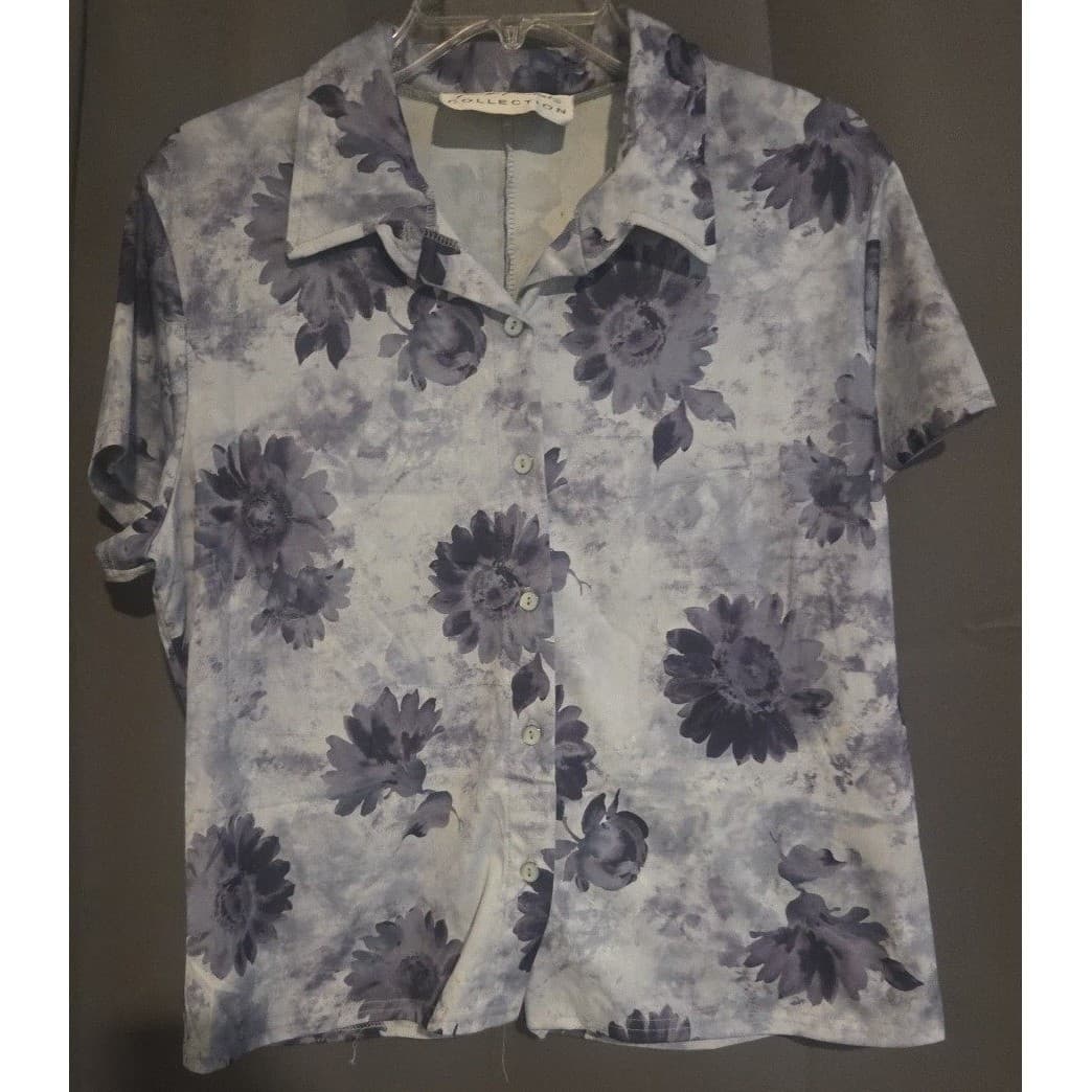 Giorgio Fiorlini Collection Blue Floral Sunflower Button Down, Women's XL, USA - Thumbnail 3