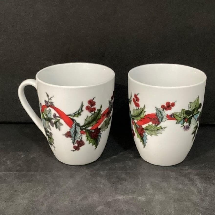 BrylaneHome Christmas Jolly Time Coffee Cups, Set of 2, Holiday Ribbon Designs - Thumbnail 8