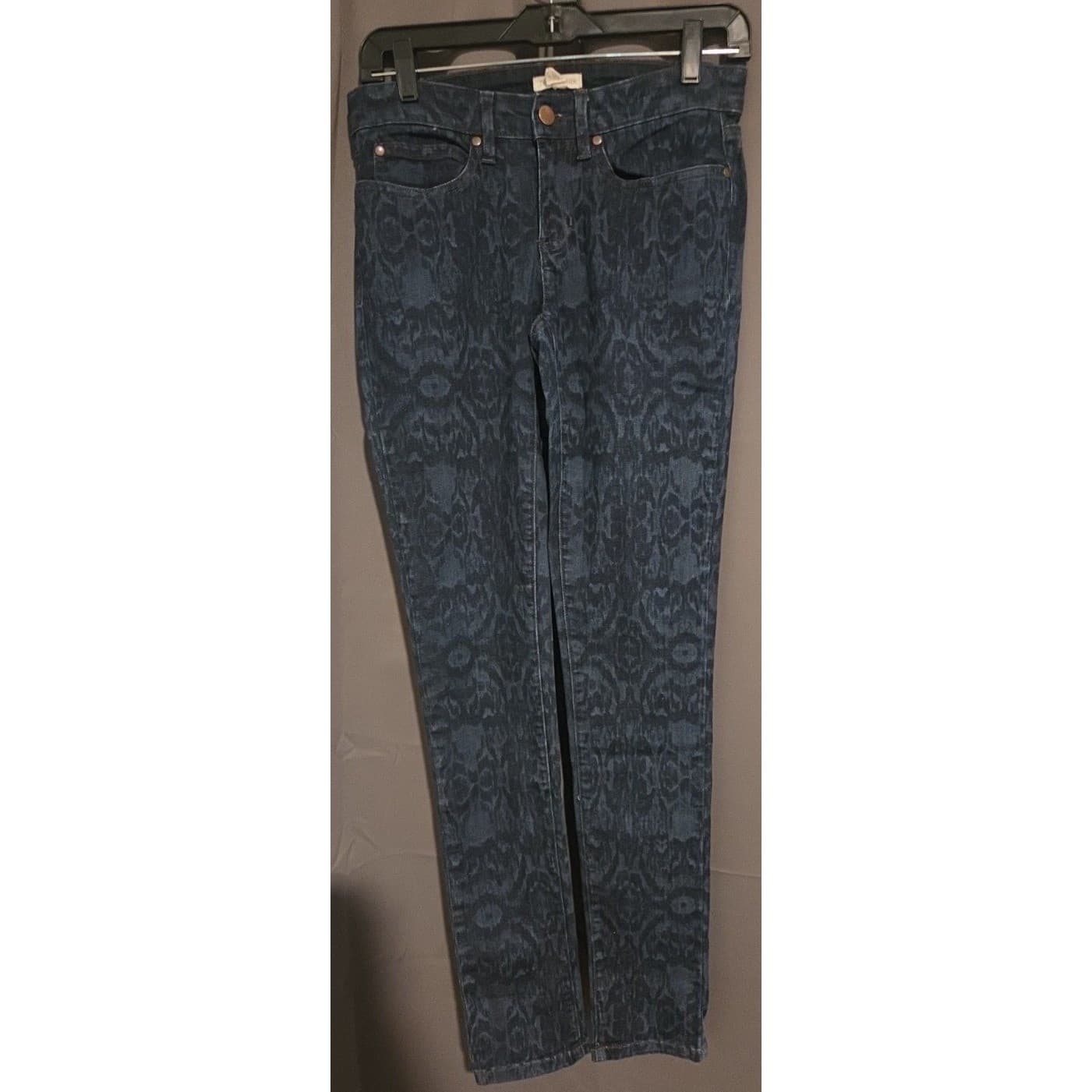 Eileen Fisher Indigo Damask Print Skinny Jeans, Blue Slim Fit Denim Women's Sz 4 - Thumbnail 3