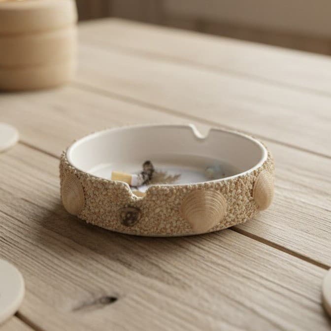 Hawaii Nautical Ceramic Ashtray, Real Seashells & Sand Accents, Coastal Souvenir