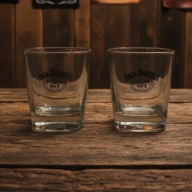 Jack Daniels Old No. 7 Lowball Glasses, Set of 2, Weighted Bottom Emboss Barware