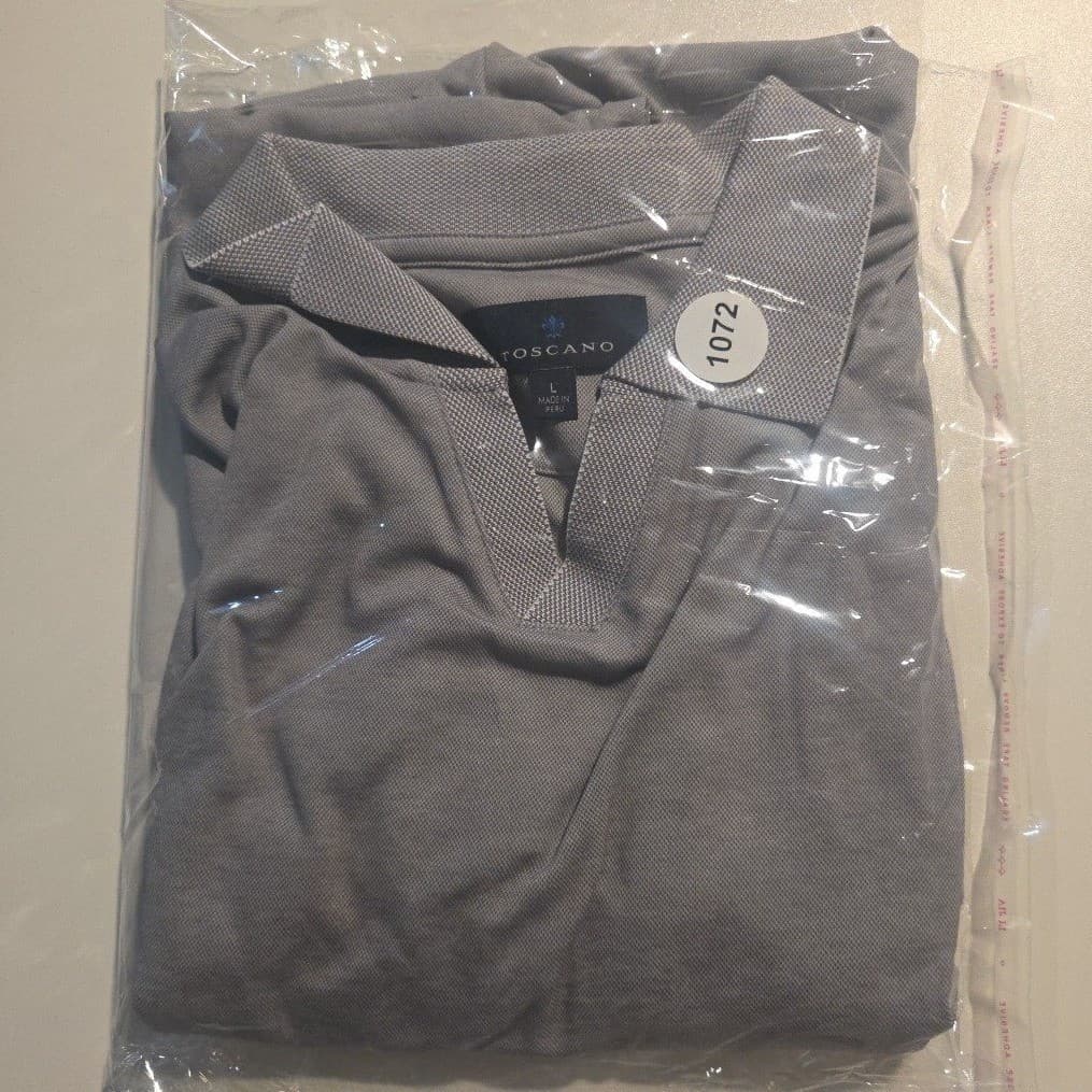 Toscano Gray Short Sleeve V-Neck, Pique Polo Shirt, Men's Large, Made in Peru - Thumbnail 8