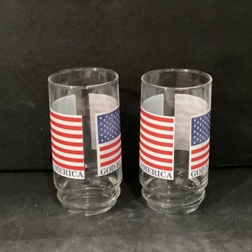 American Flag "God Bless America" Tumblers, Set of 2, Vintage Patriotic Glasses - Thumbnail 11
