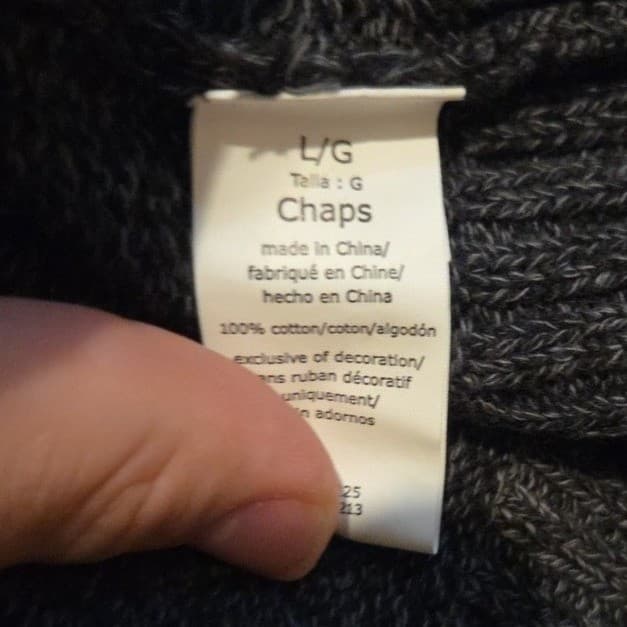 Chaps Gray 100% Cotton Quarter Button Mock Neck Sweater, Men's Large L/G - Thumbnail 7