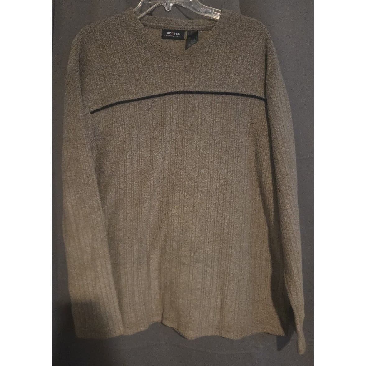 Axcess Liz Claiborne Brown Ribbed V-Neck Sweater, Black Chest Stripe Men's Large - Thumbnail 3
