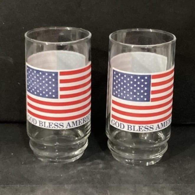 American Flag "God Bless America" Tumblers, Set of 2, Vintage Patriotic Glasses - Thumbnail 10