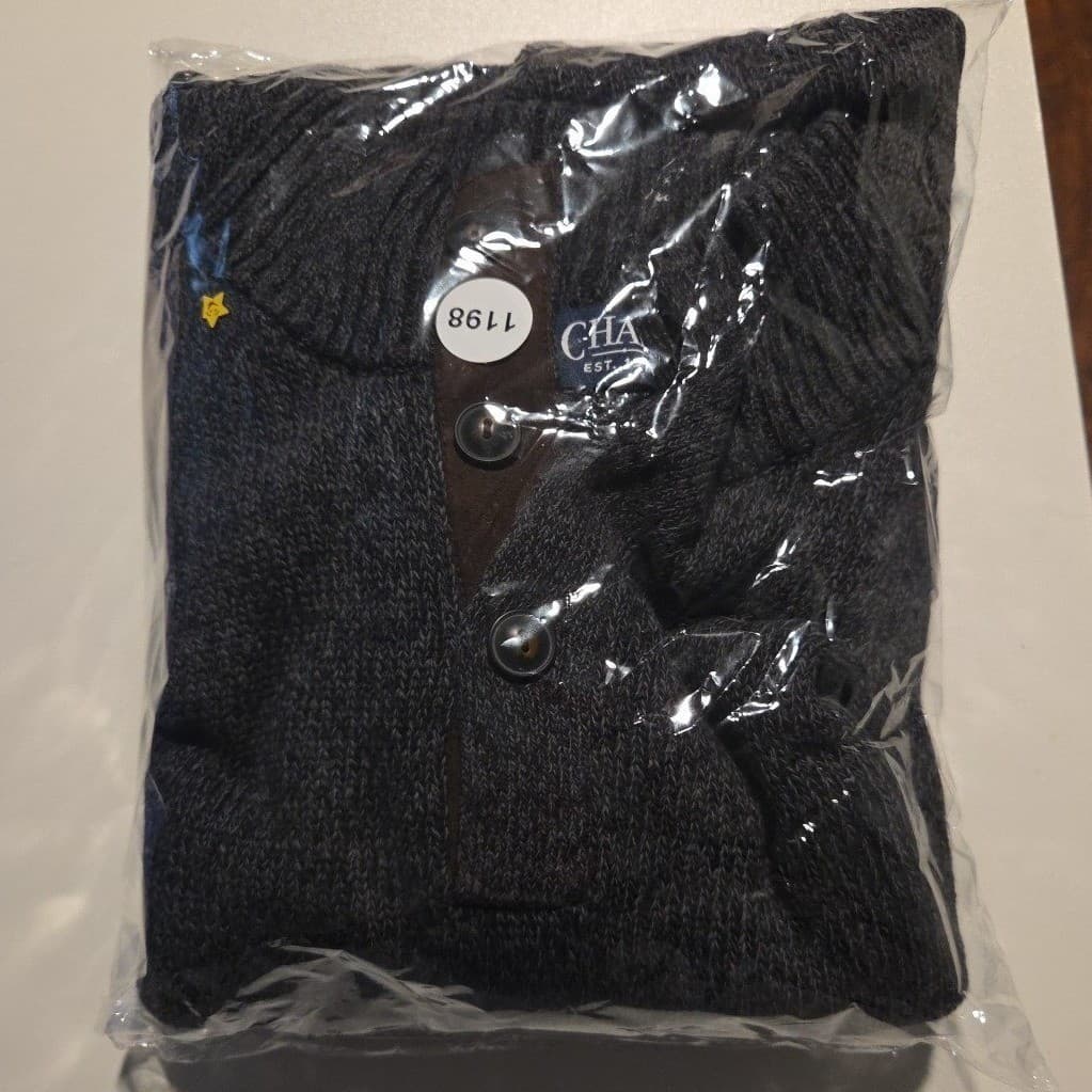 Chaps Gray 100% Cotton Quarter Button Mock Neck Sweater, Men's Large L/G - Thumbnail 8