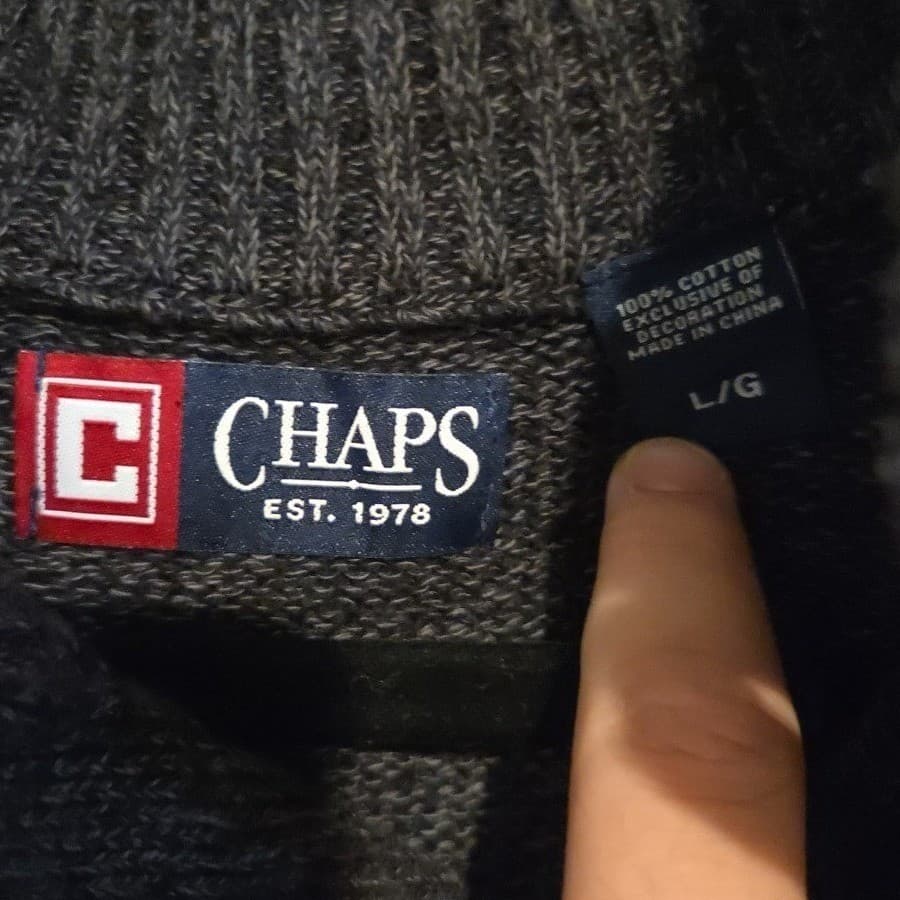 Chaps Gray 100% Cotton Quarter Button Mock Neck Sweater, Men's Large L/G - Thumbnail 5