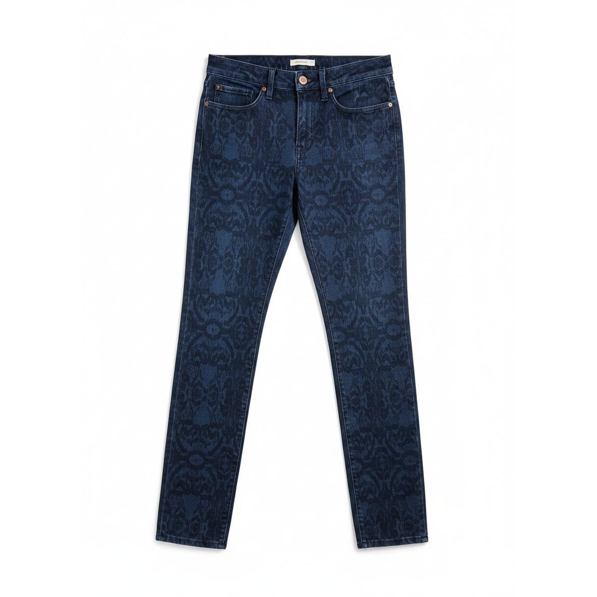 Eileen Fisher Indigo Damask Print Skinny Jeans, Blue Slim Fit Denim Women's Sz 4