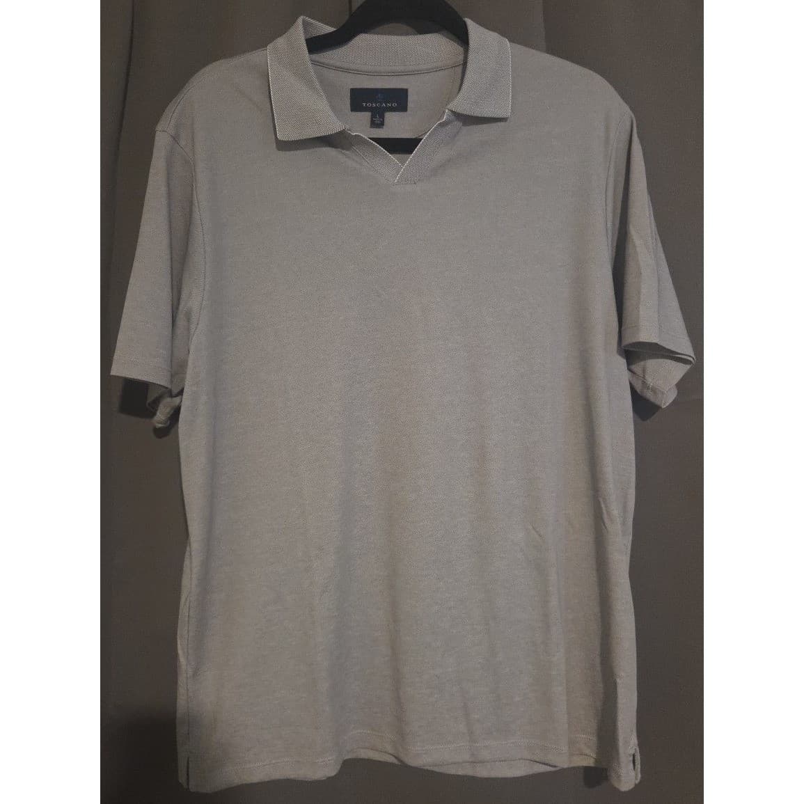 Toscano Gray Short Sleeve V-Neck, Pique Polo Shirt, Men's Large, Made in Peru - Thumbnail 3