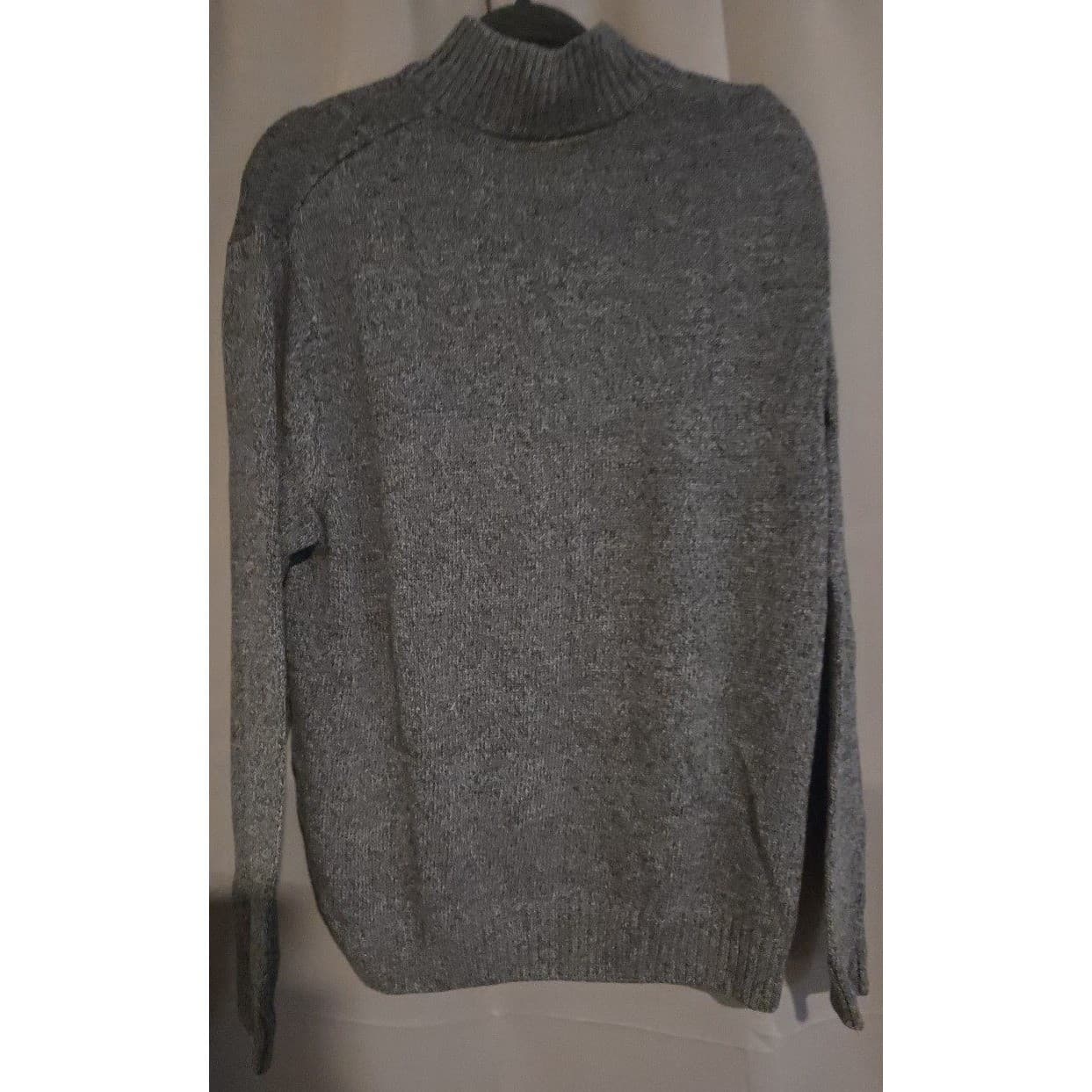 Chaps Gray 100% Cotton Quarter Button Mock Neck Sweater, Men's Large L/G - Thumbnail 4