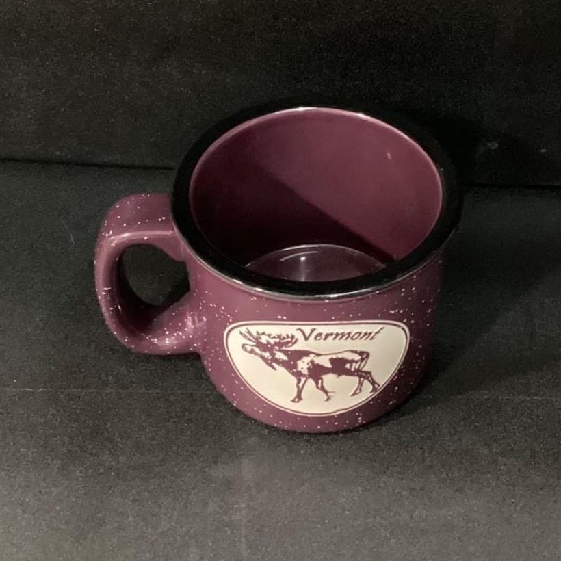 Vermont Maroon Speckled Camper Style Mug, Rustic Moose Design Ceramic Coffee Cup - Thumbnail 3