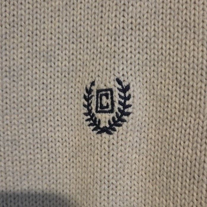 Chaps Cream Cotton Crewneck Sweater, Navy Crest Logo, Men's Large - Thumbnail 6