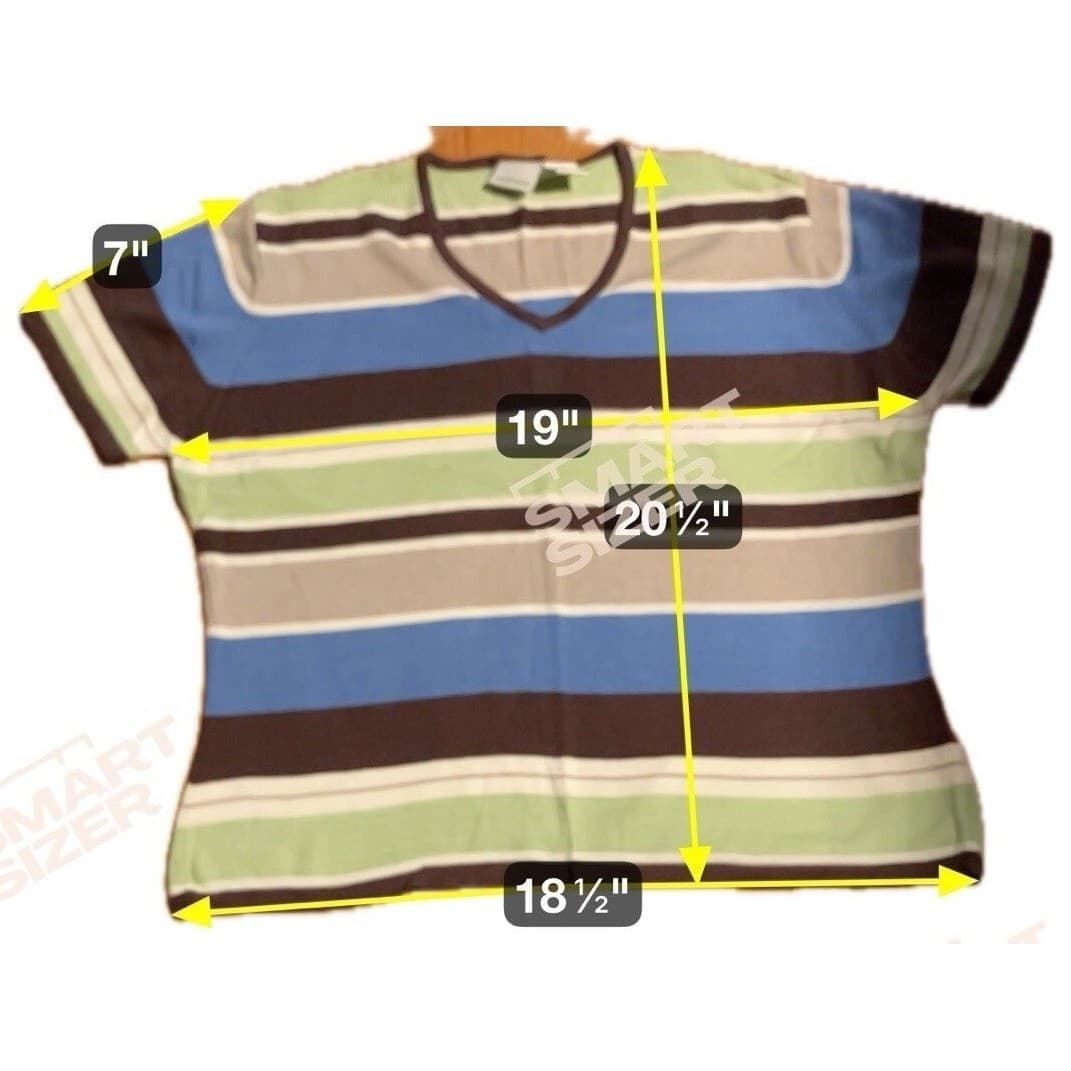Merona Striped V-Neck, Short Sleeve Knit Top, Blue Green Brown Rayon, Women's XL - Thumbnail 2