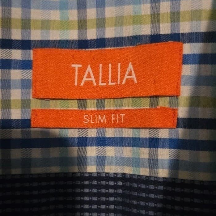 Tallia Slim Fit Navy Geometric Pattern Dress Shirt, Men's 17 34/35, Long Sleeve - Thumbnail 5