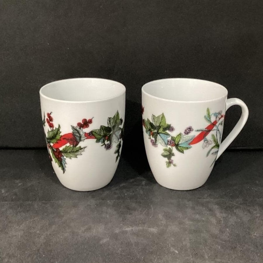 BrylaneHome Christmas Jolly Time Coffee Cups, Set of 2, Holiday Ribbon Designs - Thumbnail 2