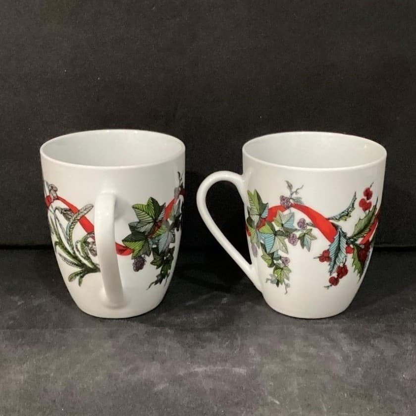 BrylaneHome Christmas Jolly Time Coffee Cups, Set of 2, Holiday Ribbon Designs - Thumbnail 9