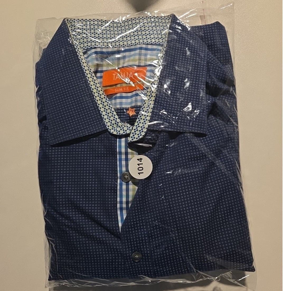 Tallia Slim Fit Navy Geometric Pattern Dress Shirt, Men's 17 34/35, Long Sleeve - Thumbnail 10