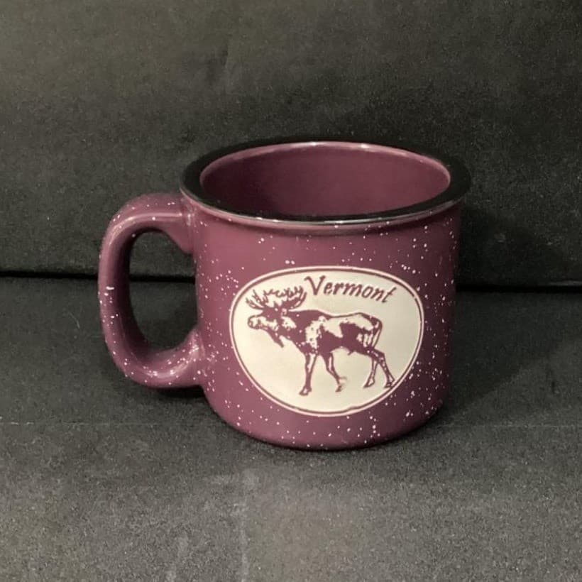Vermont Maroon Speckled Camper Style Mug, Rustic Moose Design Ceramic Coffee Cup - Thumbnail 2