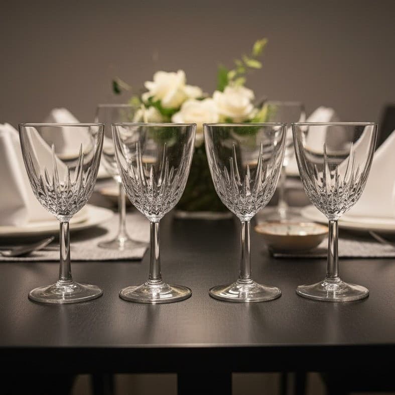 Cristal D'Arques Crystal Wine Glasses, Diamant Collection, Set of 4, Vintage